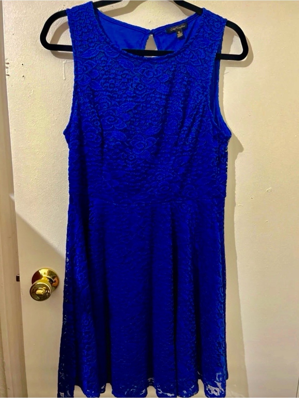 City Triangles Sleeveless Cobalt Blue Lace Fit & Flare Dress